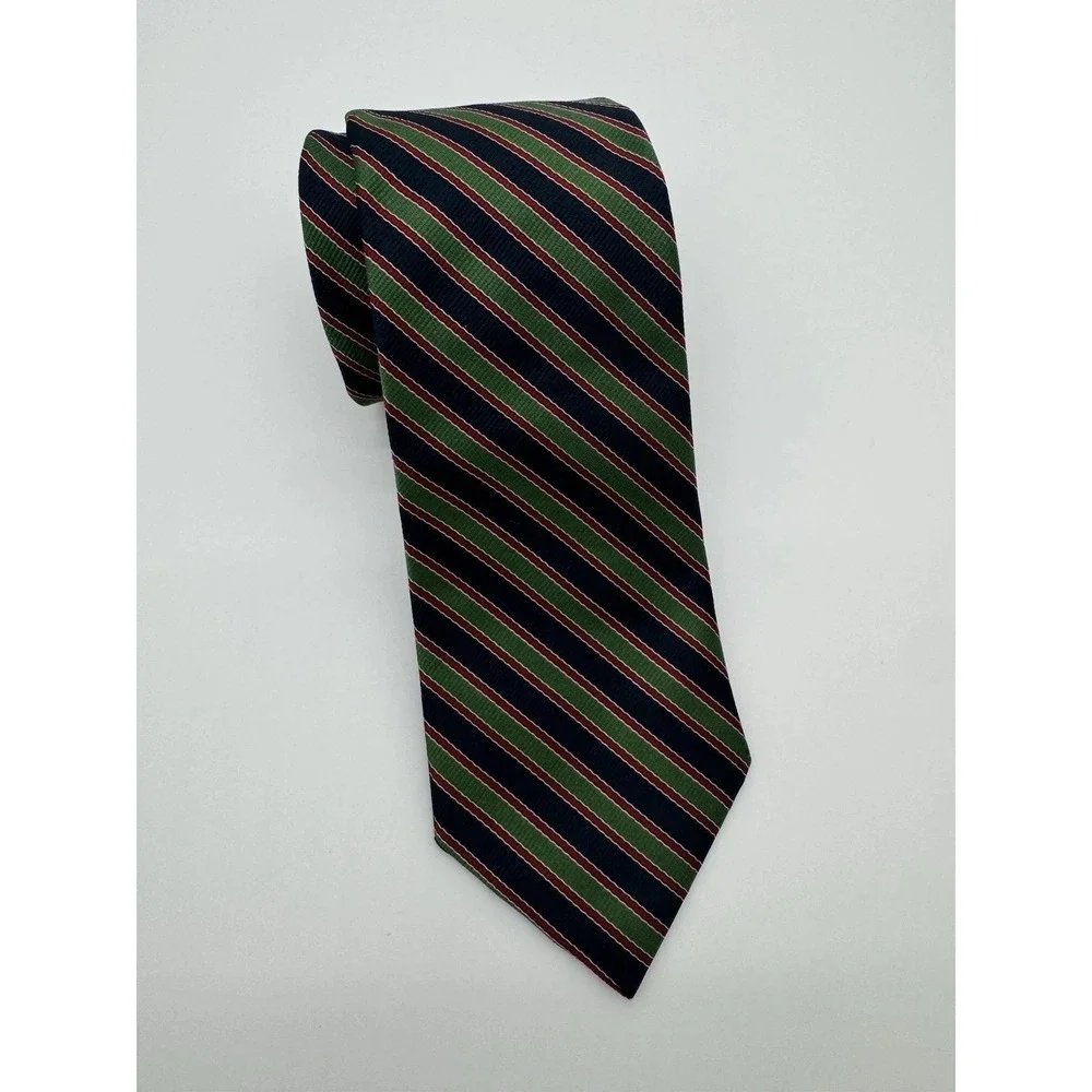 Jonathan Lake Collection Silk Necktie Navy Green Red Striped Repp Classic USA
